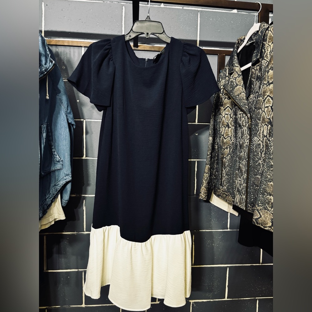 NWT- DKNY Navy and Cream Dress